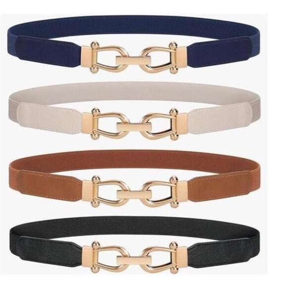 NWT Womens Elastic Belt Gold Buckle Leather Multi Colors Available *choose color - Picture 1 of 3